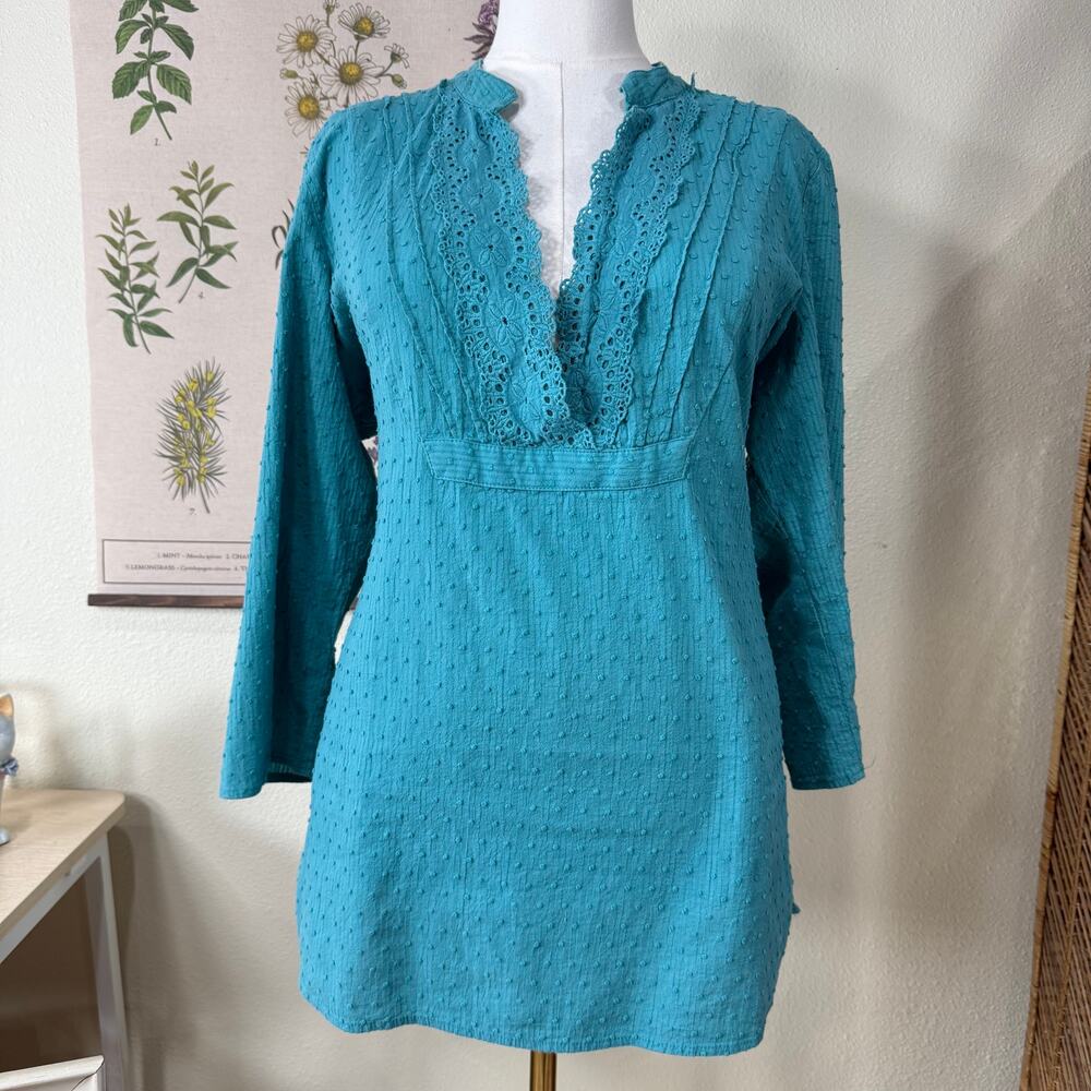 Y2k Swiss Dot Embroidered Lace Roll Tab Top Boho Coastal Cowgirl Cottage 1X